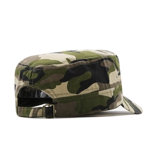 Men's jungle camouflage flat top army cap with adjustable metal buckle back closure