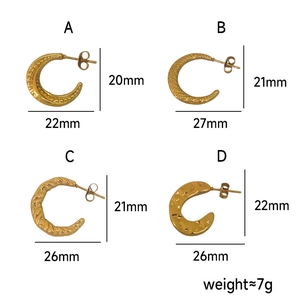 Detail showing dimensions and textures of gold C-shaped earrings in four different styles