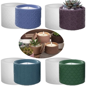 Relief Pattern Silicone Mold Cylindrical For DIY Candle Jar Cement Flower Pot Storage Box With Matching Lid Decorative Crafting