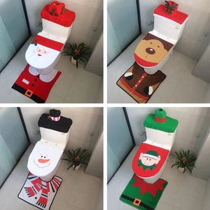 Three-piece Christmas toilet seat cover and rug sets with Santa, Reindeer, and Snowman designs