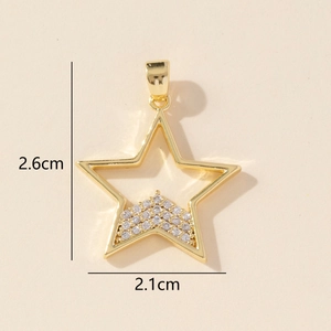 Detailed view of a gold star pendant with zircon pavé setting and size measurements
