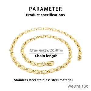 Detailed specifications of 6mm golden stainless steel pig nose chain necklace, 500mm length