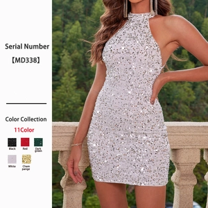 Pailletten Halter Minikleid Rückenfrei Ärmellos Glitzernd Slim Fit Sexy Cocktail Party Abend Clubwear Für Damen Glamourös