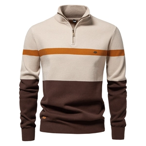 Herren Strickpullover mit Halbreißverschluss in Beige, Orange und Dunkelbraun
