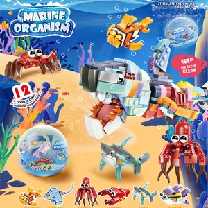 12-in-1 Ocean Animal Building Block Set featuring colorful shark and crab models