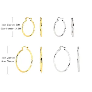 925 Sterling silver twisted hoop earrings in gold and silver finishes, multiple sizes