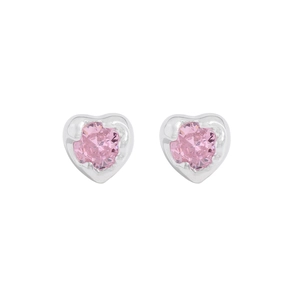 Minimalist S925 silver heart stud earrings with sparkling pink zircon gemstones