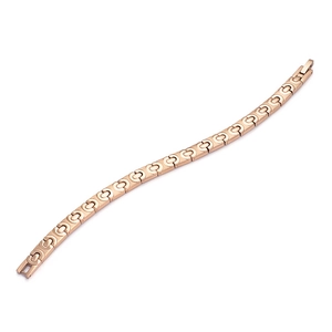 Roségoldenes Edelstahl-Gliederarmband mit Germanium-Steinen auf weißem Hintergrund