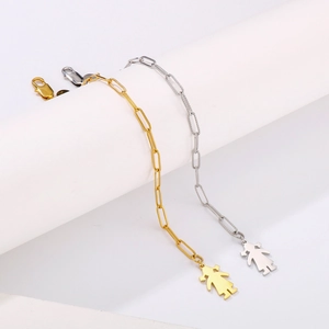 Bracelets trombone dorés et argentés avec un pendentif fille ajouré pour femmes