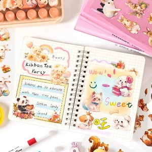Cute cartoon animal sticker set with bear and rabbit patterns for DIY journals