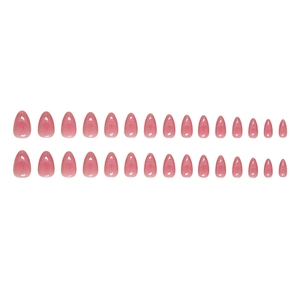Pink cat eye almond press on nails set with 30 pieces of reusable false nails