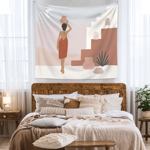 Detail showing high-quality digital printing on bohemian tapestry with abstract motifs