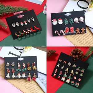 Christmas Earrings Alloy Enamel Rhinestone Santa Reindeer Snowman Stud Jewelry With Stainless Steel Earring Post Holiday