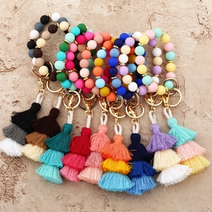 Portachiavi a Bracciale in Perline di Silicone alla Moda con Nappina a 3 Strati Stile INS Portachiavi a Braccialetto Colorato per Ciondolo Borsa Donna