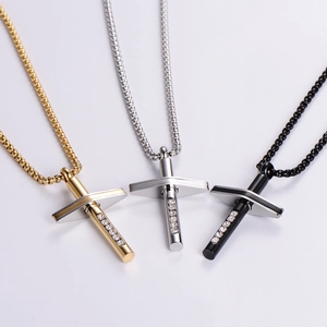 Hip Hop Cross Pendant Necklace 316L Stainless Steel Iced Out Rhinestone Personalized Jewelry For Men Women