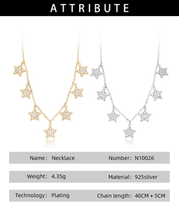 Detail view of gold and silver S925 sterling silver star necklaces with chain specs