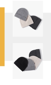Detailed knit texture and color options of premium wool winter beanies in multiple shades