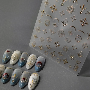 Stickers Autocollants Art Des Ongles 5D Relief Or Totem Soleil Lune Étoile Avec Strass Style Bohème