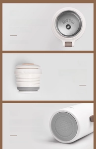 Detail of 316 stainless steel interior and leak-proof lid of the white vacuum flask