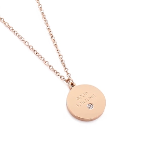 Collier Pendentif Rond Acier Inoxydable Good Fortune Gravé Zircon Strass Chaîne Clavicule Pour Femmes Style Minimaliste