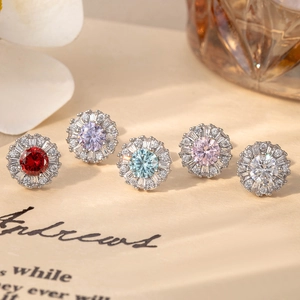 Elegant titanium steel zircon stud earrings in five colors for women and girls