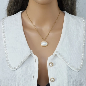 Collana Con Ciondolo A Conchiglia Acciaio Inossidabile 316L Placcato Oro Madreperla Forma Di Capasanta Gioielli Donna