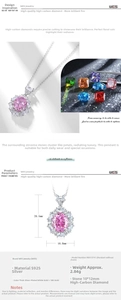 Detailed view of S925 silver necklace with 10x12mm pink carbon diamond flower pendant