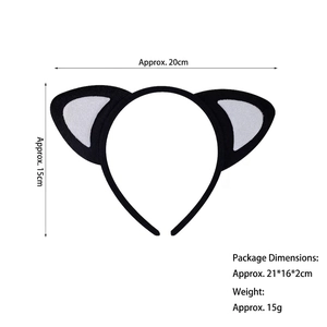 Detailed size specifications of the black and white cat ear headband with dimensions