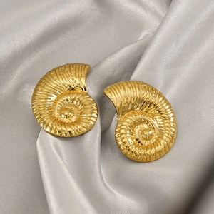 Nautilus Sea Shell Spiral Stud Earrings 18K Gold Plated Stainless Steel Vintage Court Style Geometric Jewelry For Women