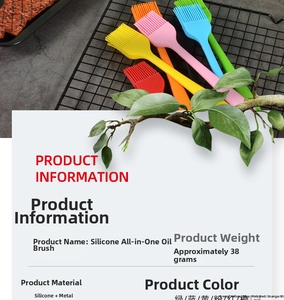 Close-up of integrated silicone oil brush with detailed product specifications and multiple colors
