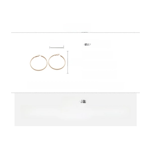 Detail view of large gold-tone round hoop earrings with size dimensions and specifications
