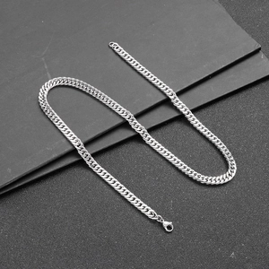 Men's silver Cuban link chain necklace in stainless steel with a secure lobster clasp