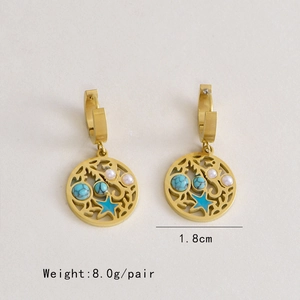 Goldene Seestern-Ohrringe mit Türkis und weißen Perlen, Schmuckset mit 1,8cm Durchmesser