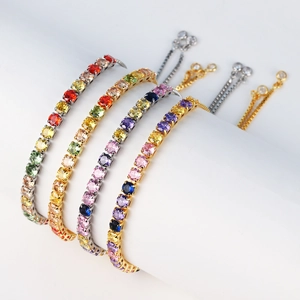 Adjustable tennis bracelets with colorful zircon stones in gold and silver finish