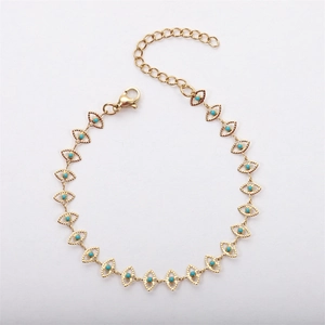 18K gold plated evil eye bracelet with turquoise beads and adjustable chain closure