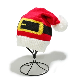 Bonnet Tricoté Ceinture Père Noël Avec Pompon Rouge Blanc Noël Bonnet pour Femmes Fête de Vacances Chaud Acrylique Tricoté Hiver