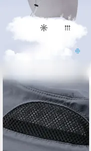 Dettaglio del cappello da sole outdoor con tessuto a rete traspirante e cordino regolabile