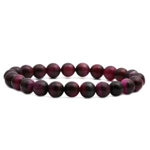 Fuchsia tiger eye stone beaded bracelet with natural silk luster on white background