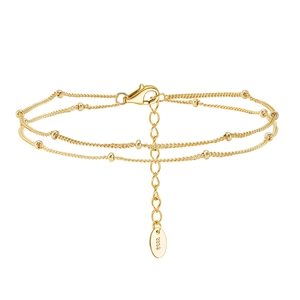Minimalist S925 sterling silver double layer gold beaded chain bracelet with lobster clasp