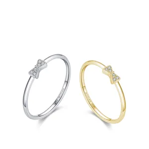 Elegant 925 sterling silver bow rings set in gold and silver finish with sparkling zircon
