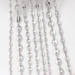 Multiple sizes of 18K silver-plated pig nose coffee bean link chains for DIY jewelry