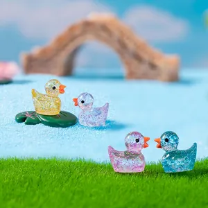 Miniature resin glitter ducks for micro landscapes set of four colorful figurines