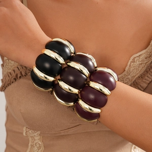 Wide Elastic Bracelet For Women Retro Bohemian Acrylic Geometric Alloy Chunky Bangle Jewelry Accessory Hand Decor