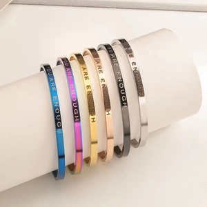 Minimalist Open Cuff Bangle Bracelet Stainless Steel Adjustable Sleek Inspirational Quote Jewelry For Men Women