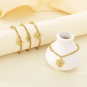 Bracelets de famille en acier titane avec pendentifs cœur et lune dorés pour maman