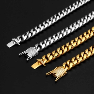 Men's hip-hop 12mm Cuban link necklaces in gold and silver with iced out CZ buckles