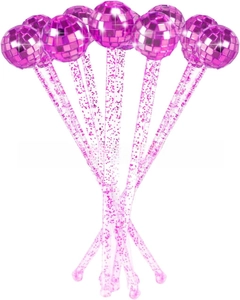 Pink disco ball cocktail stirrers with glitter sticks for party drink decoration