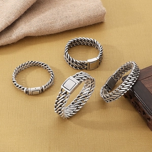 Men Vintage Woven Cuban Chain Bracelet 316L Stainless Steel Antique Silver Industrial Punk Style Jewelry For Men