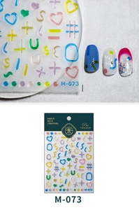 Detailed macro view of 3D embossed jelly nail stickers with heart and star motifs M-073