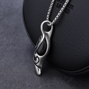 Retro Tigerauge-Stil Tropfenanhänger Halskette für Herren in poliertem Silber-Metall-Finish